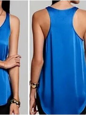 Theory Prestia Blue Satin Sleeveless Tunic Top